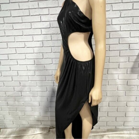 Norma Kamali Sunburst One‑Shoulder Cut‑Out Gown – Size XL – Black Lamé / Evening - Picture 13 of 13